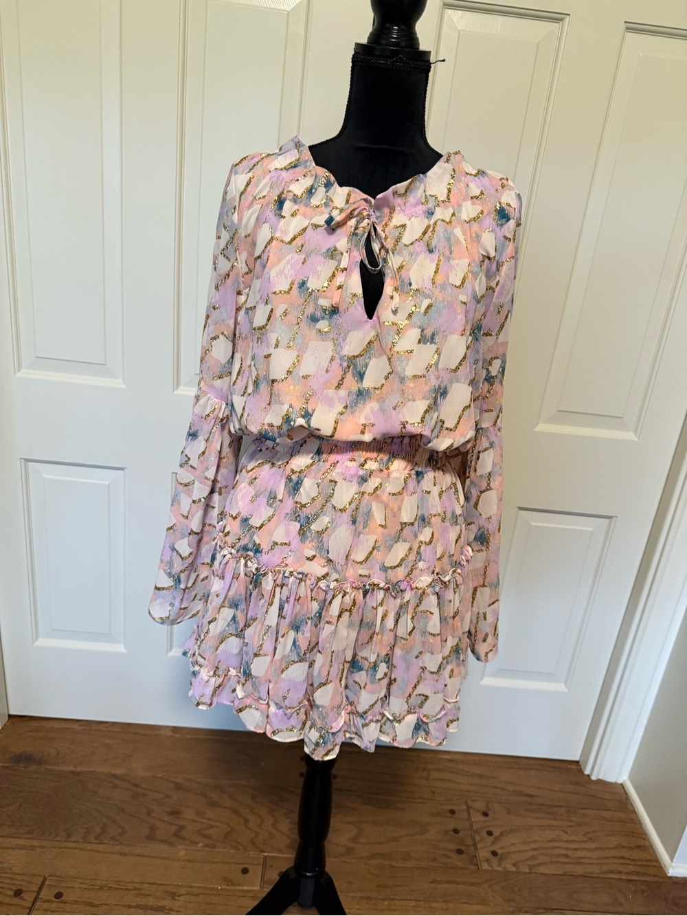 Buddy Love Pink Pastel Print Tie-Waist Ruffle Dress